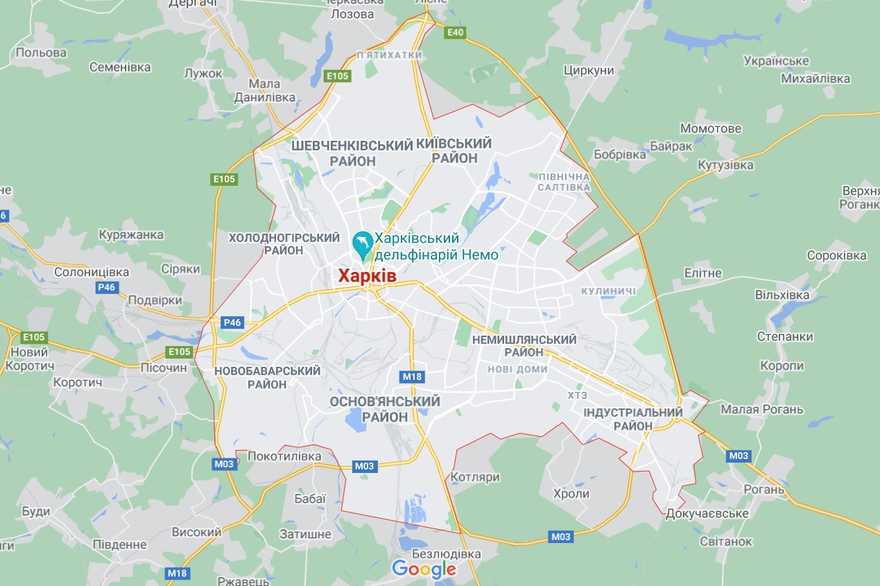 Карта районів Харкова та передмістя