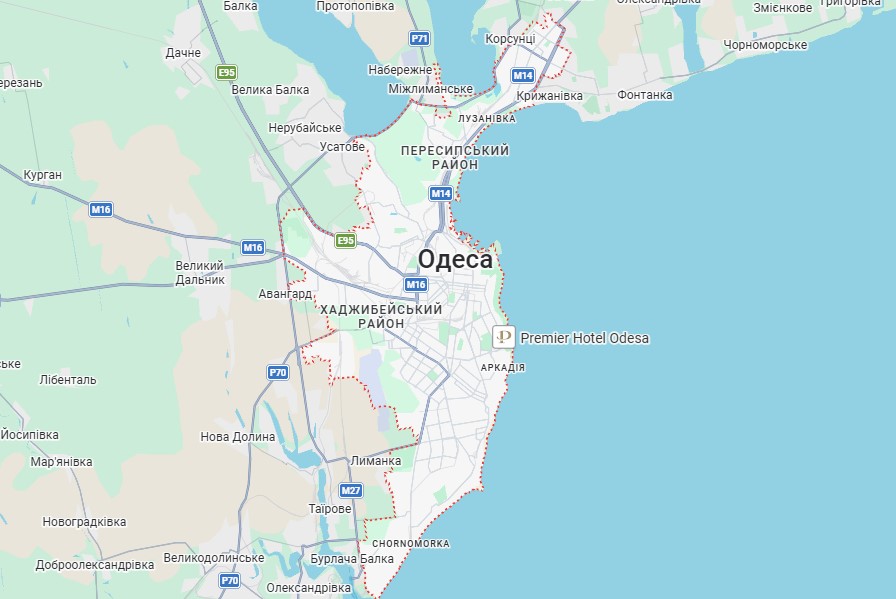 Карта районів Одеси та передмістя