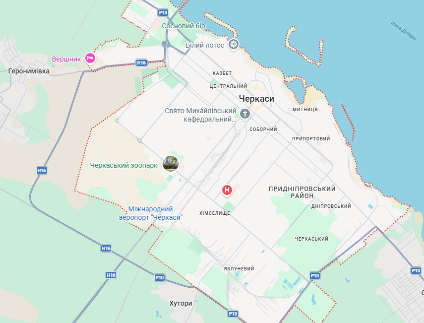 Карта районів Черкас та передмістя