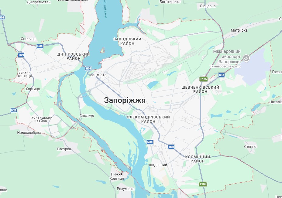 Карта районів Запоріжжя та передмістя